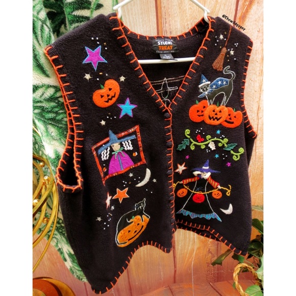FINAL SALE / Vintage spooky embroidered with Halloween vest 👻 - Picture 2 of 5